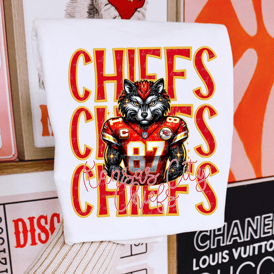 Red Stacked Chiefs Kelce Wolf Faux Glitter 03025