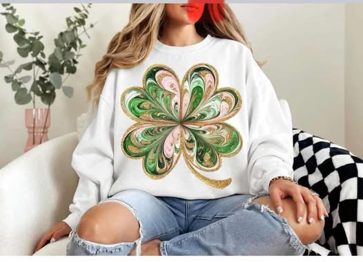 Watercolor Pink Green Shamrock 02866