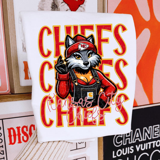 Red Stacked Chiefs Girl Wolf Overalls 03023