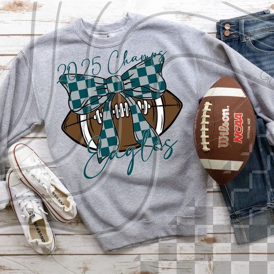 2025 SB Champs Eagles Football Checkered Coquette 02975
