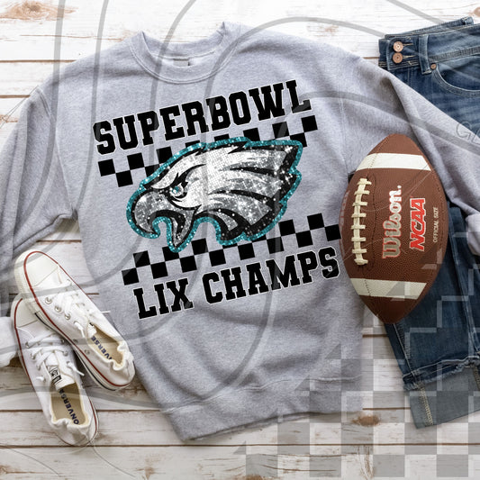 SB LIX Champs Eagles Simple Checkered Faux 02973