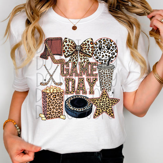 Faux Game Day Rhinestone Leopard Hockey 02190