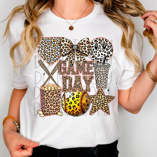 Faux Game Day Rhinestone Leopard Softball 02185