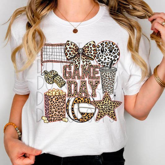 Faux Game Day Rhinestone Leopard Volleyball 02188