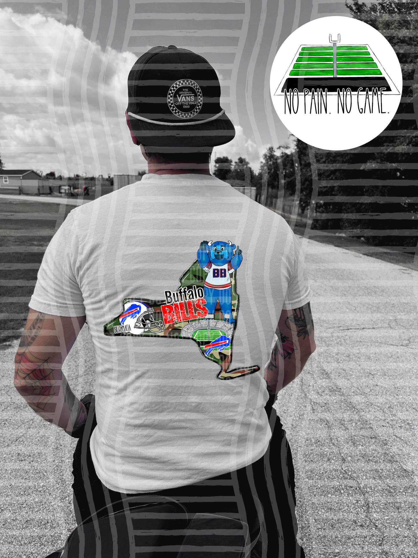 Pro Football Team No Pain No Game Field (FRONT ONLY) (Choose Yours) 01152