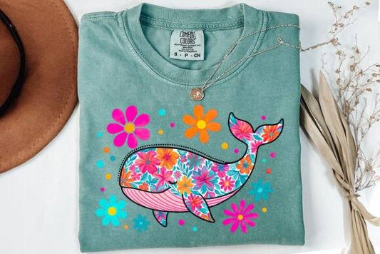 Preppy Floral Whale 01724
