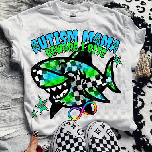 Autism Mama Shark Blue Green 01560