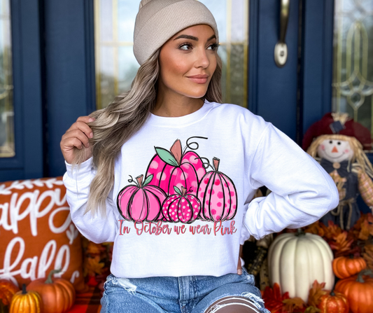 In October We Wear Pink Pumpkins DTF Transfer 06054