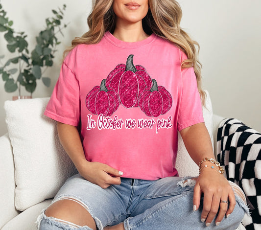 In October We Wear Pink Glitter Pumpkins 01081