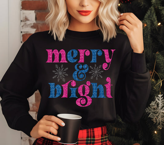 Faux Pink Blue Merry and Bright 00151
