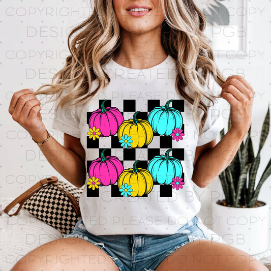 Neon Pumpkins Checkered 01129