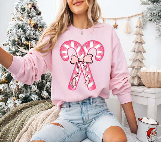 Pink Candy Canes Coquette Bow 00157