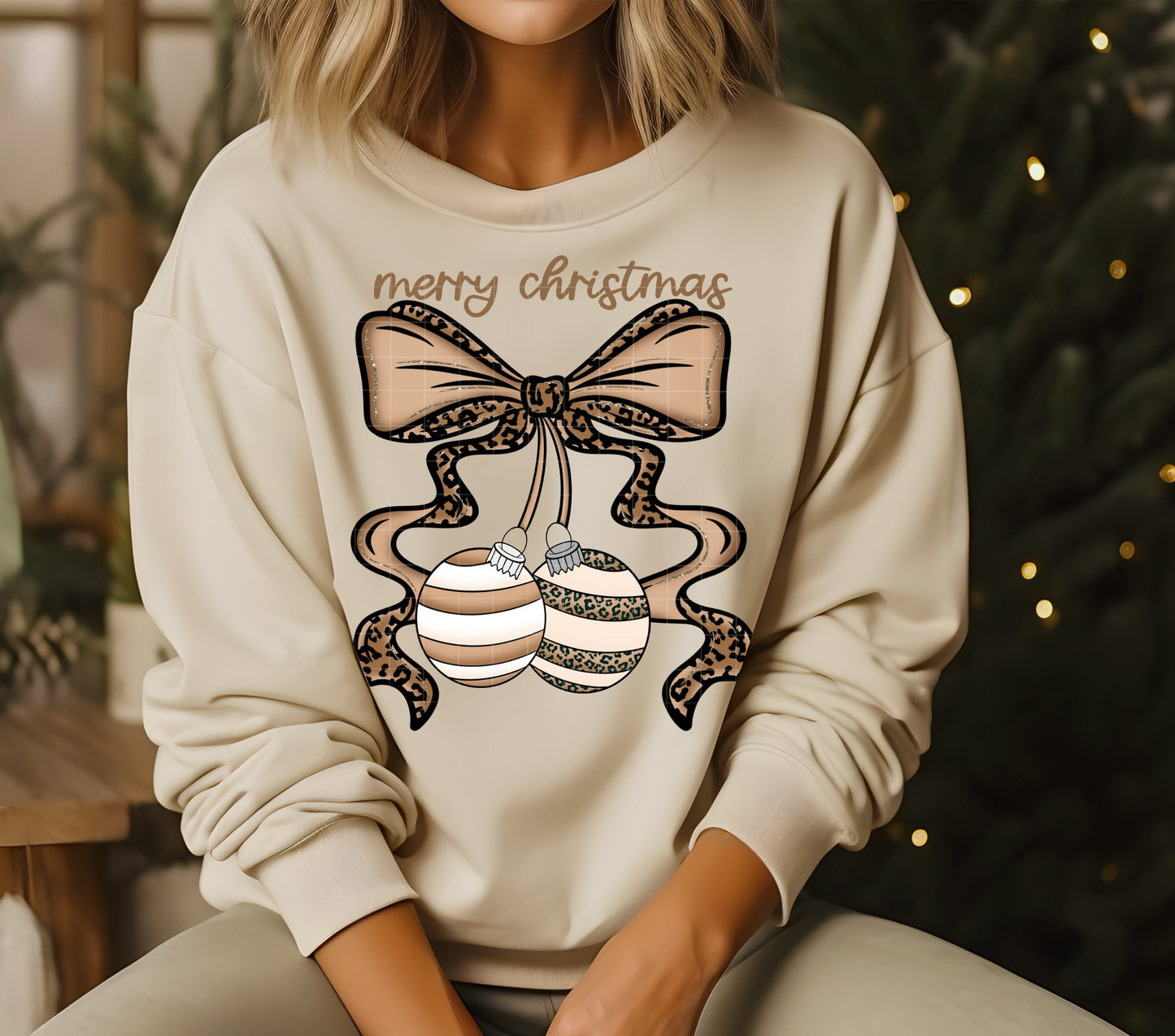 Merry Christmas Neutral Ornaments Coquette Bow 00155