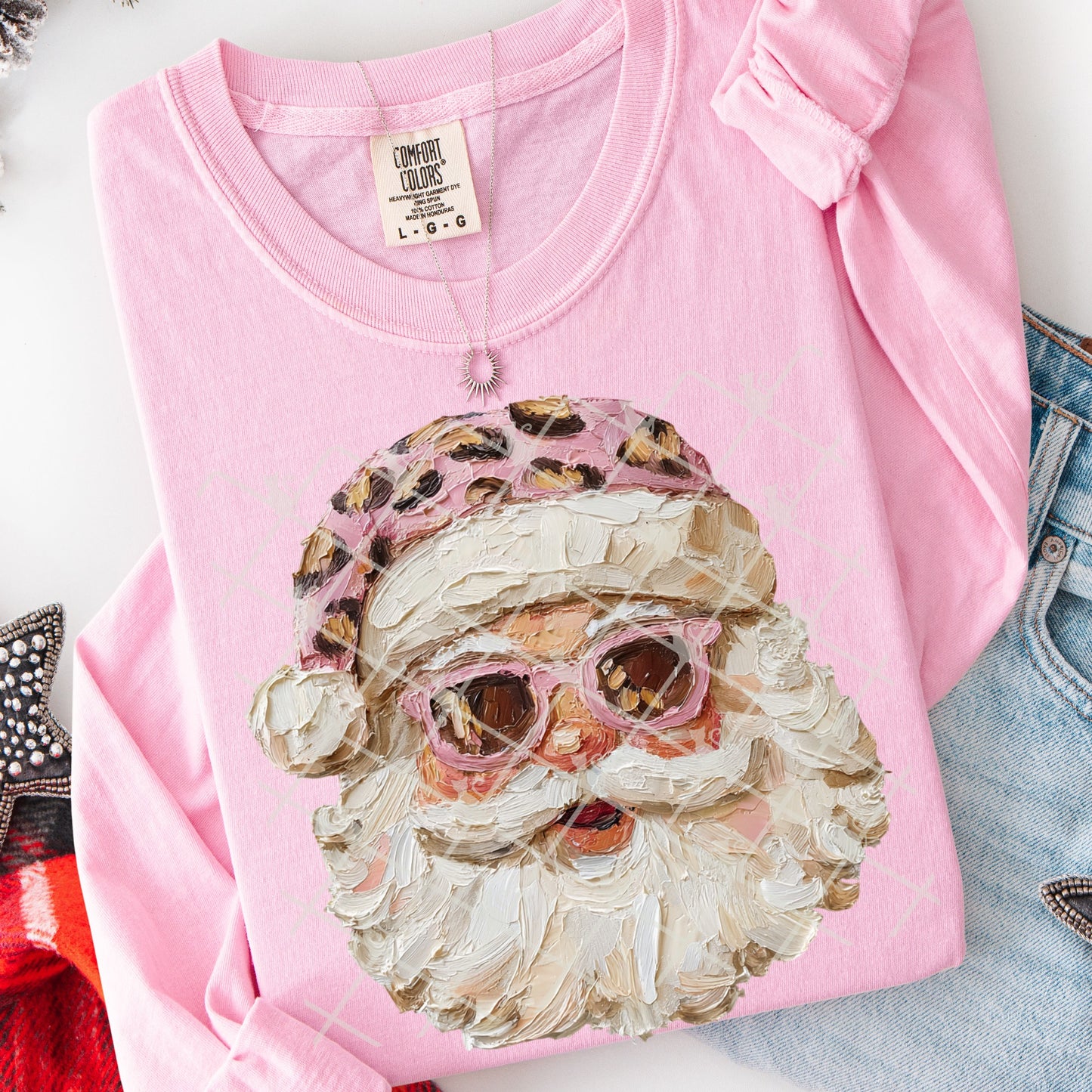 Faux Painted Pink Leopard Hat Santa 00341