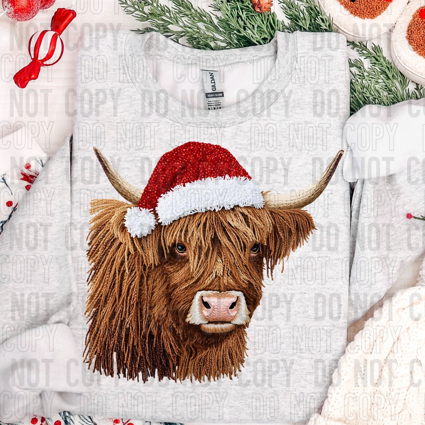 Faux Christmas Highland Cow 00189