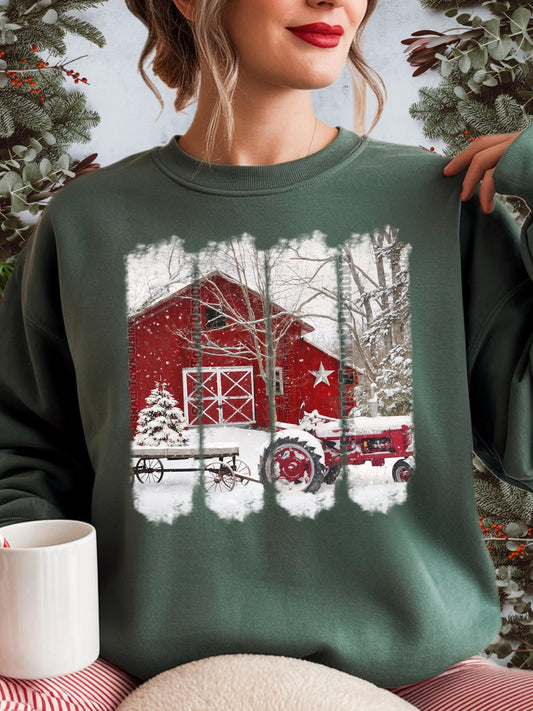 Red Barn Snow Scene Brushstroke 00388