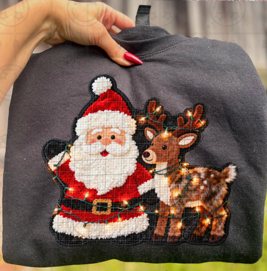 Faux Fur Christmas Light Santa and Reindeer 00409