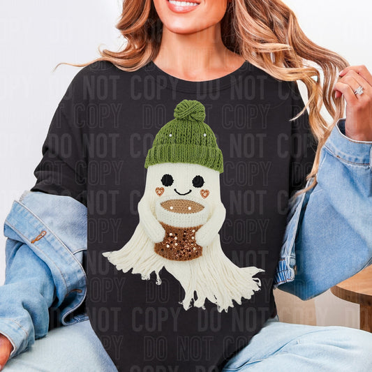 Faux Yarn Fall Ghost Coffee Green Beanie 00315