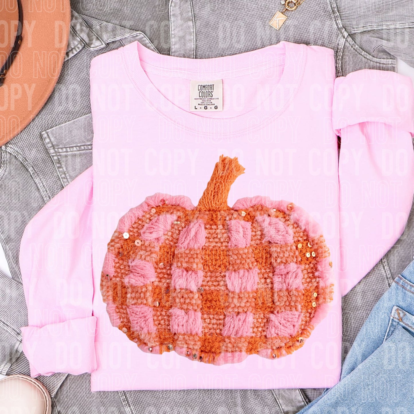 Faux Yarn Pink Orange Plaid Pumpkin 2 00382