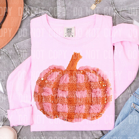 Faux Yarn Pink Orange Plaid Pumpkin 2 00382