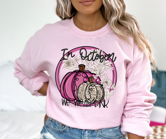In October We Wear Pink Floral Pumpkins DTF Transfer 06055