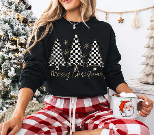 Merry Christmas Checkered Trees 00159