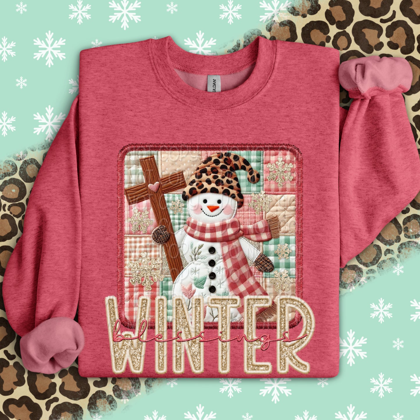 Faux Embroidery Snowman Winter Blessings 00070
