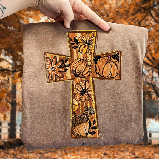 Faux Gold Glitter Fall Cross 00041