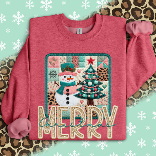 Faux Embroidery Snowman Merry Christmas 00074