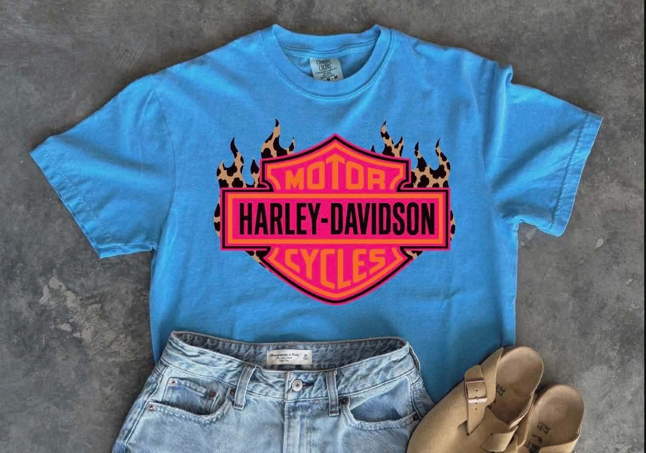 Pink Harley Motorcycles Leopard Flames 08549