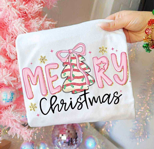 Preppy Pink Merry Christmas Tree Cake 06746