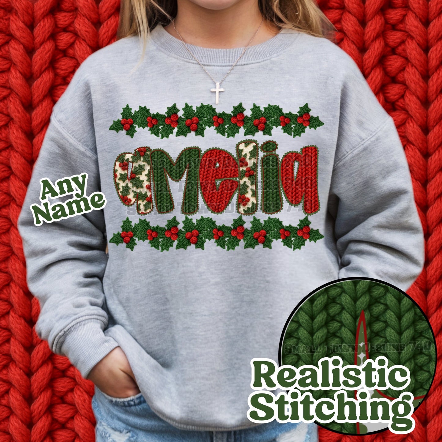Faux Holly Christmas Name Titles (Choose Yours) 07013