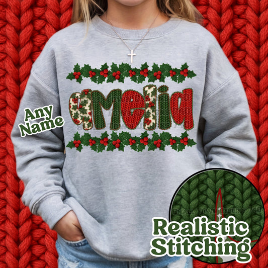 Faux Holly Christmas Name Titles (Choose Yours) 07013