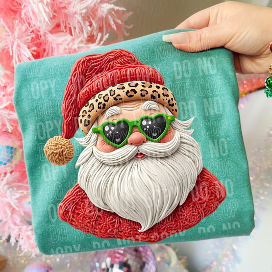 Faux Santa Leopard Hat Green Glasses 06693