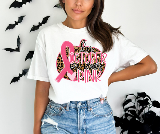 In October We Wear Pink Leopard Pumpkin DTF Transfer 06053