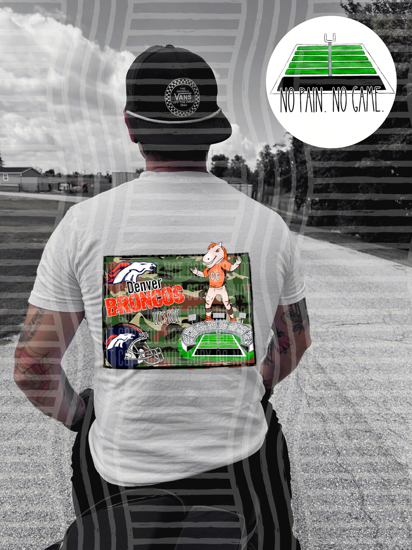 Pro Football Team No Pain No Game Field (FRONT ONLY) (Choose Yours) 01152