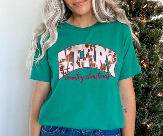 Merry Country Christmas Brown Cowhide 04597