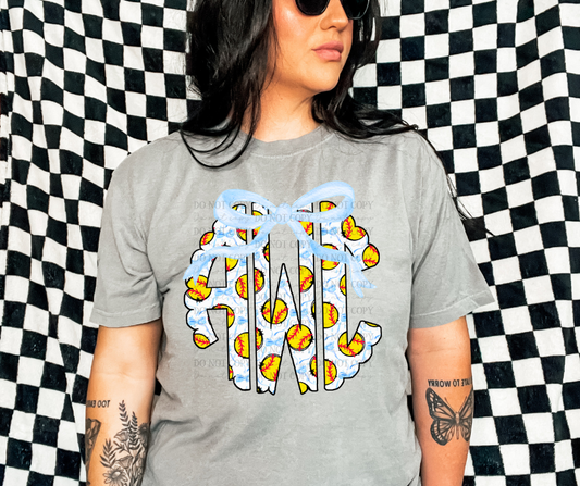 Custom Softball Blue Coquette Monogram 00981