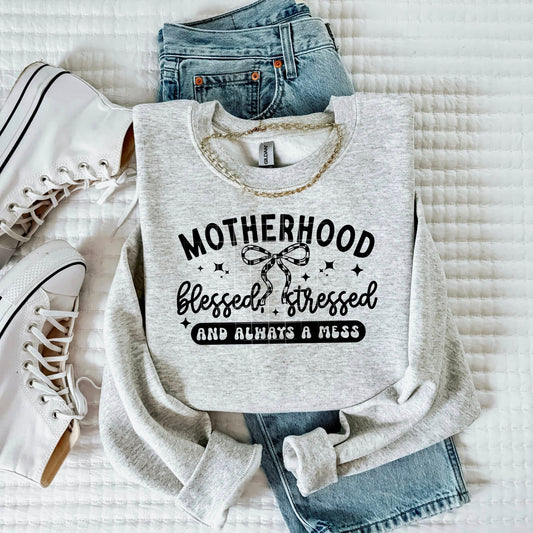 Motherhood Blessed Stressed Always a Mess Black 07578