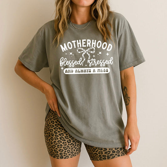 Motherhood Blessed Stressed Always a Mess White 07577