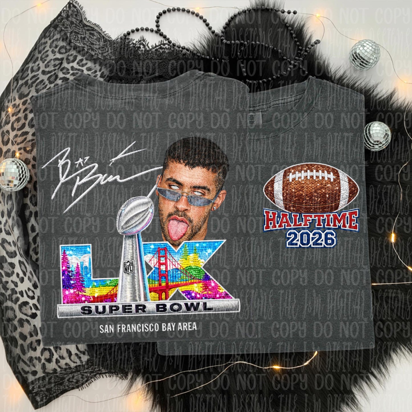 Faux  Colorful Bad Bunny Superbowl (POCKET INCLUDED) 07620