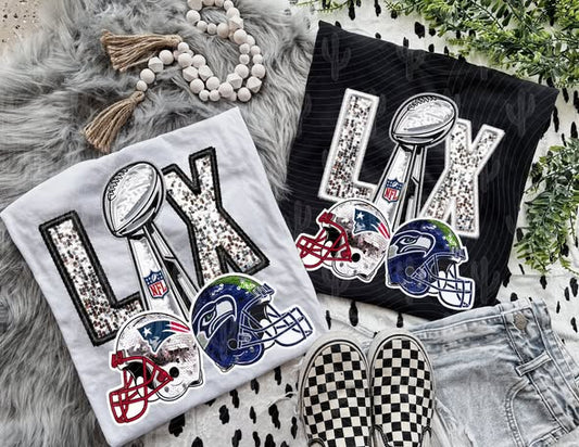 Faux Embroidery Sequin Super Bowl LX Silver Black Outline 07911