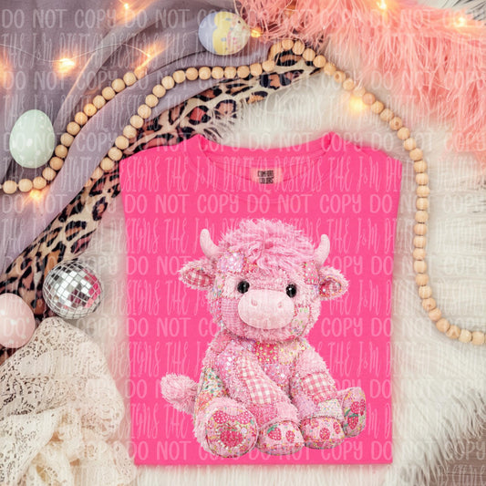Cute Pink Patchwork Highland Cow 07997