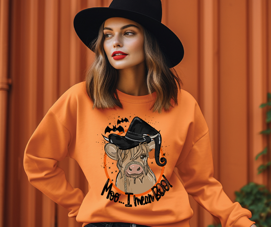 Moo I Mean Boo Cow Witch DTF Transfer 06014