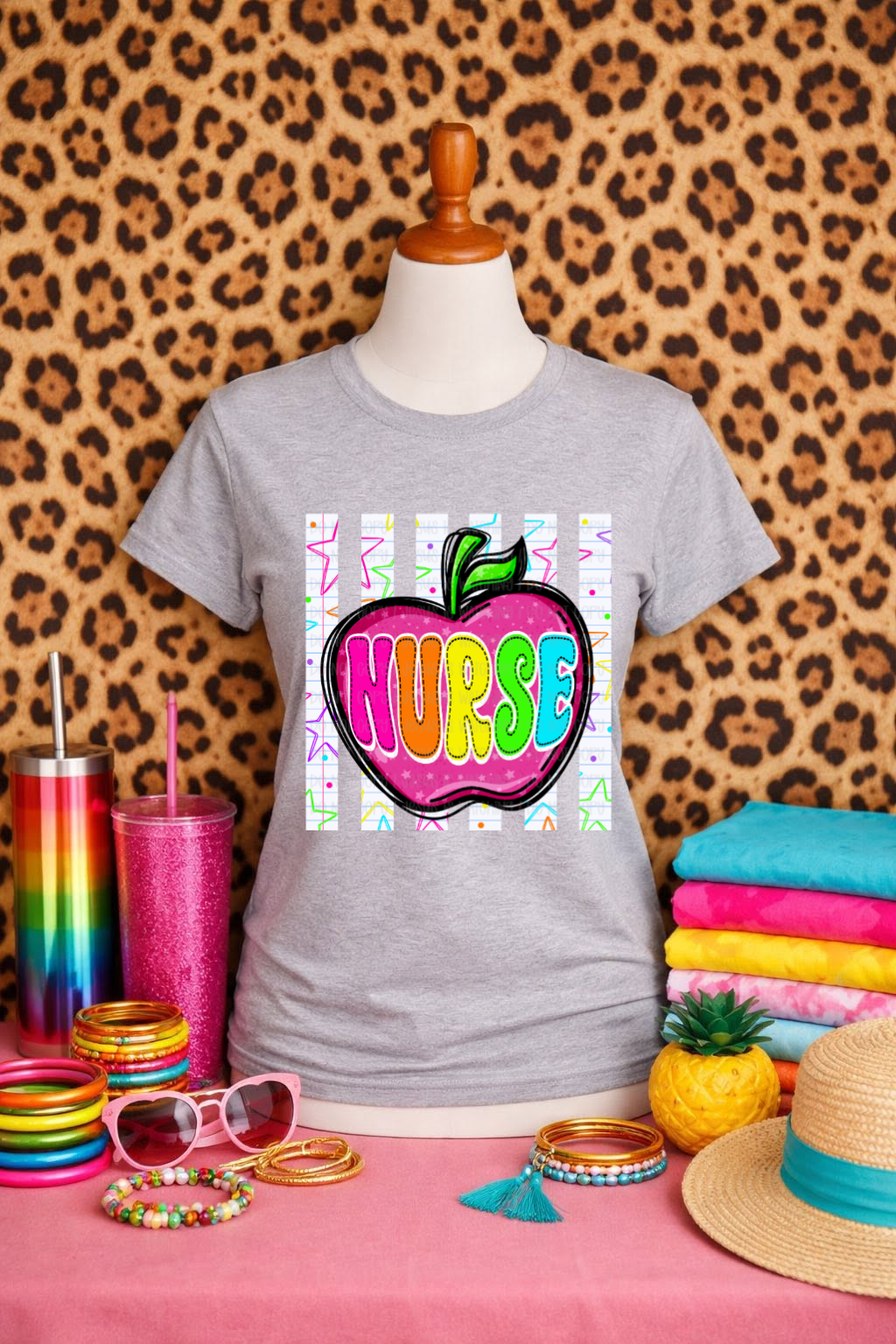 Preppy Pink Apple Stripes Title Occupation (Choose Yours) 08847