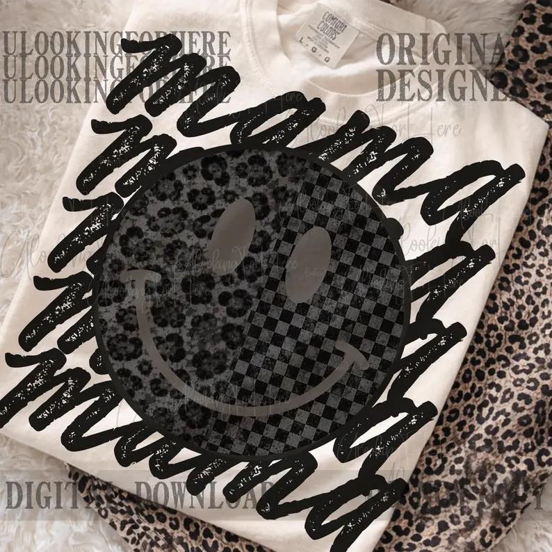 Black Checkered Leopard Mama Stacked Smile 08183