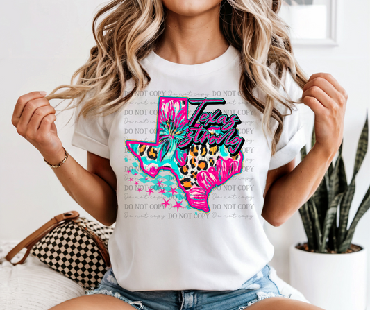 Pink Leopard Texas Strong Graphic Tee 01620