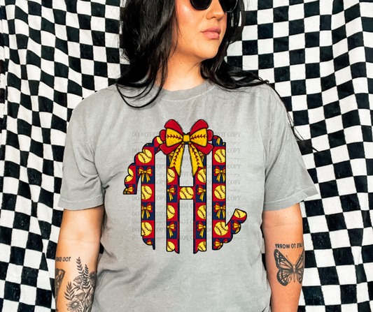 Custom Softball Coquette Monogram 00982