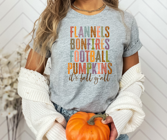 Flannels Bonfires Football Pumpkins It's Fall Y'all DTF Transfer 06082