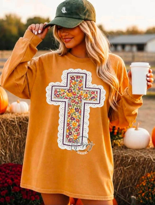 Fall Floral Lace Cross 08766